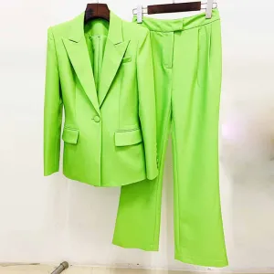 Women Suits 2 Piece Mint Green One Button Blazer With Flare Pants Suit
