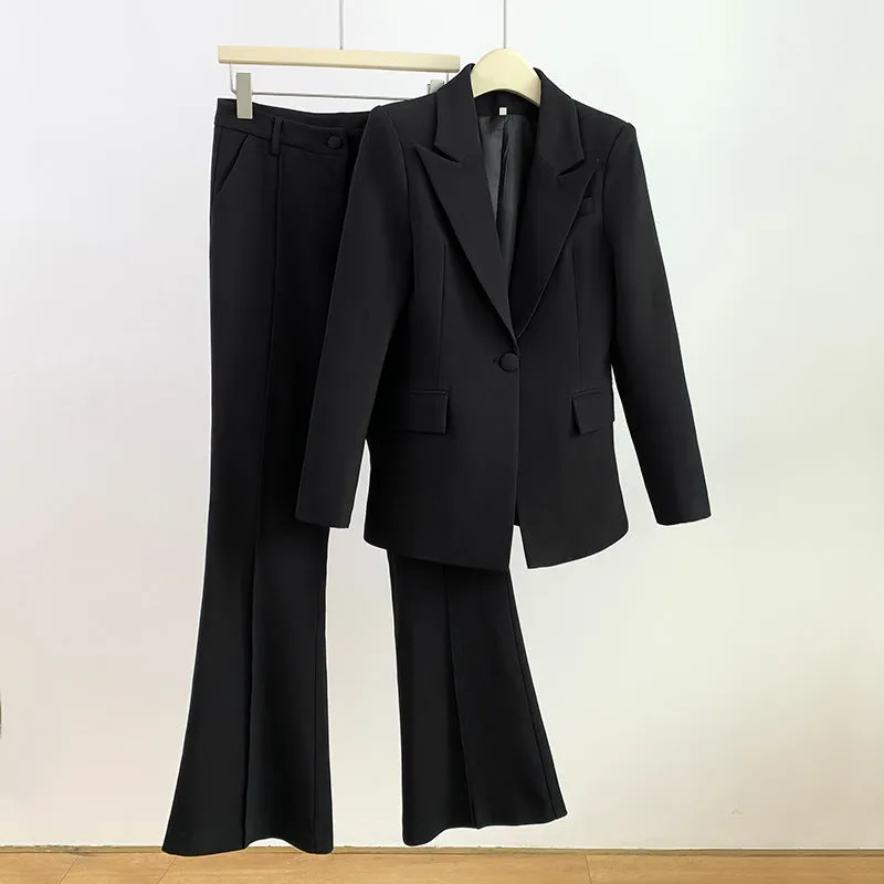 Women Suits 2 Piece One Button Blazer With Flare Pants Suit
