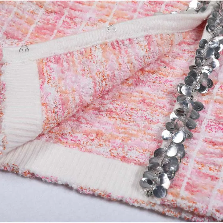 Women Wool Knitted Cardigan Jacket   Mini Skirt Two Pieces Skirt Suit
