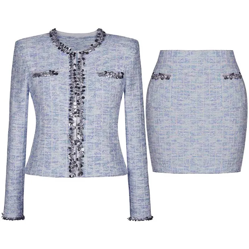 Women Wool Knitted Cardigan Jacket   Mini Skirt Two Pieces Skirt Suit