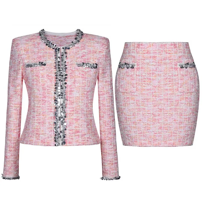 Women Wool Knitted Cardigan Jacket   Mini Skirt Two Pieces Skirt Suit