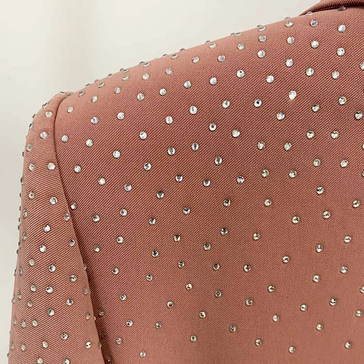 Women's 2 Piece Pantsuit Camel One Button Drilling Suit Fashionable Set Slim Fit Blazer Pans Suits