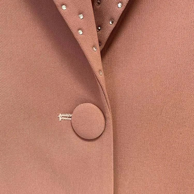 Women's 2 Piece Pantsuit Camel One Button Drilling Suit Fashionable Set Slim Fit Blazer Pans Suits