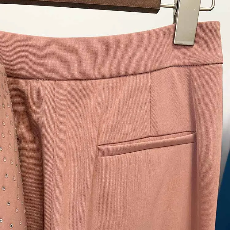 Women's 2 Piece Pantsuit Camel One Button Drilling Suit Fashionable Set Slim Fit Blazer Pans Suits