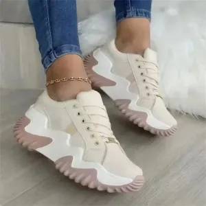 Women's breathable vulcanized platform sneakers with thick bottom