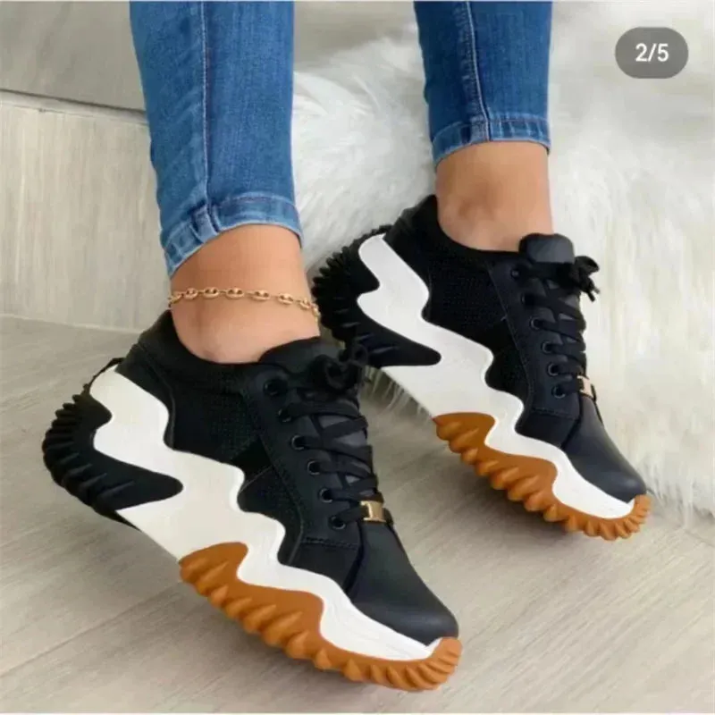 Women's breathable vulcanized platform sneakers with thick bottom