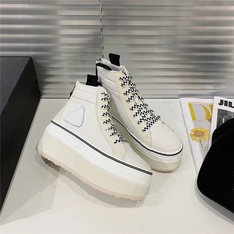 Women's Casual Ripped Platform Platform High-Top Canvas Shoes