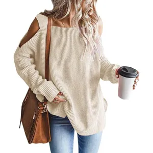 Women's Cold Shoulder Batwing Chunky Knitted Tunic Tops