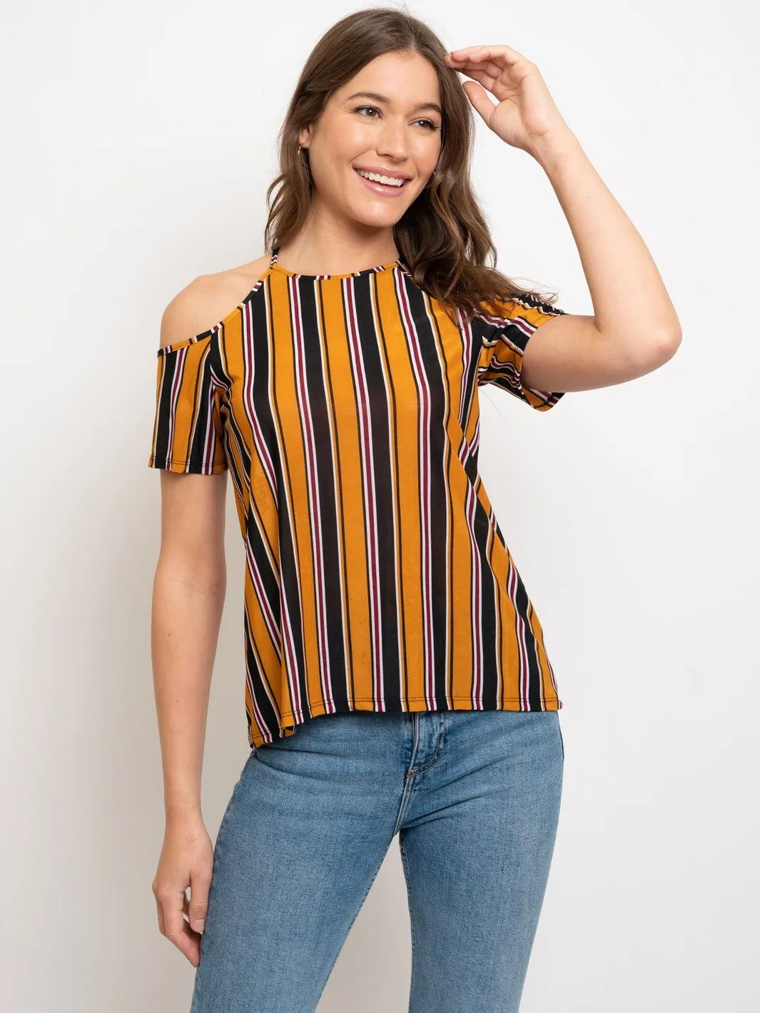 WOMEN'S COLD SHOULDER STRIPES TOP