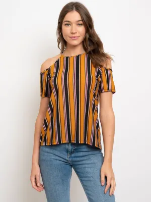 WOMEN'S COLD SHOULDER STRIPES TOP