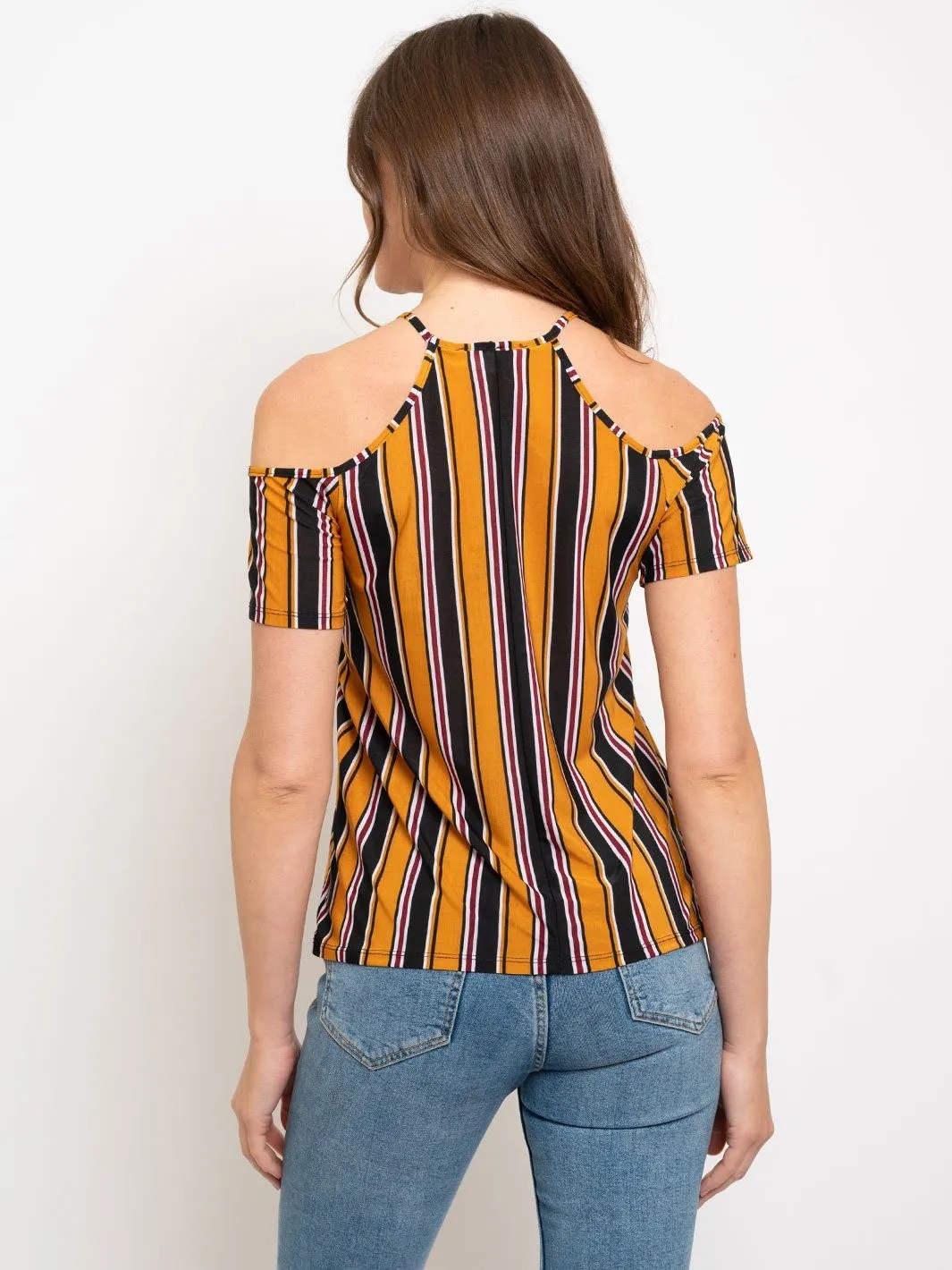 WOMEN'S COLD SHOULDER STRIPES TOP