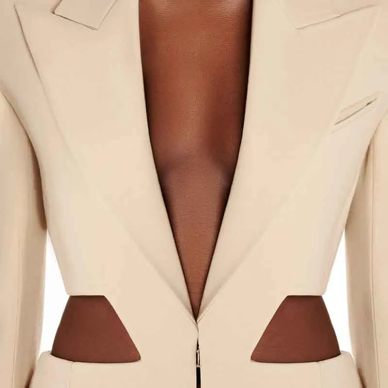 Women's Hollowed Suits Wide Leg Trouser Suit 2 Piece Pantsuits In Apricot