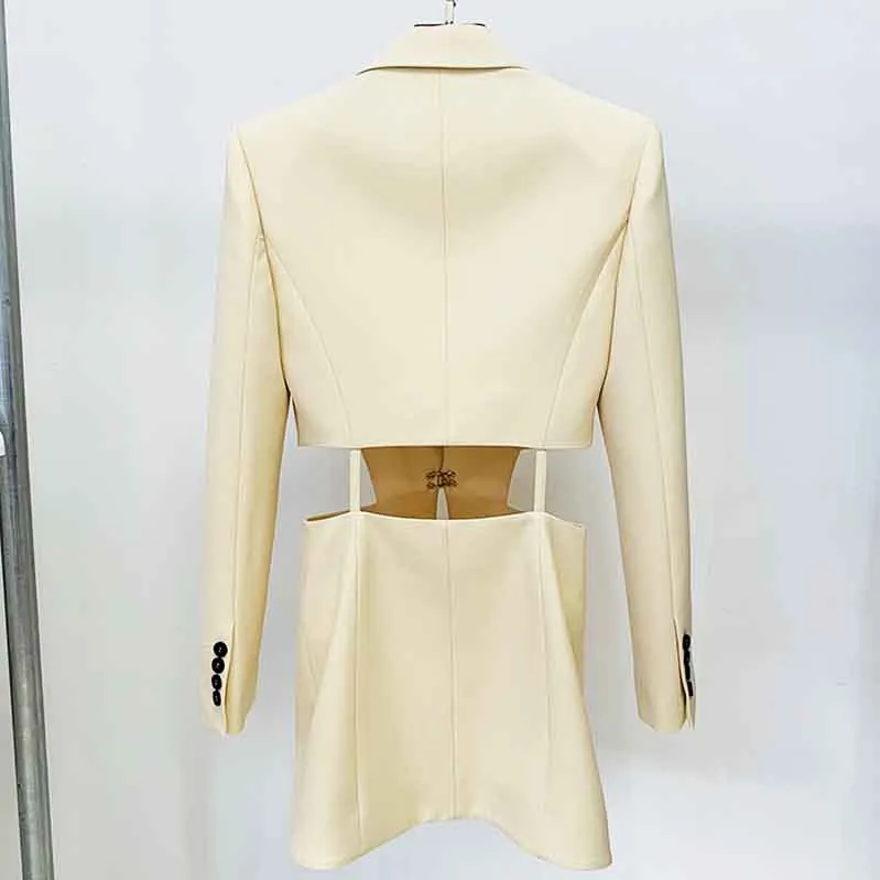 Women's Hollowed Suits Wide Leg Trouser Suit 2 Piece Pantsuits In Apricot