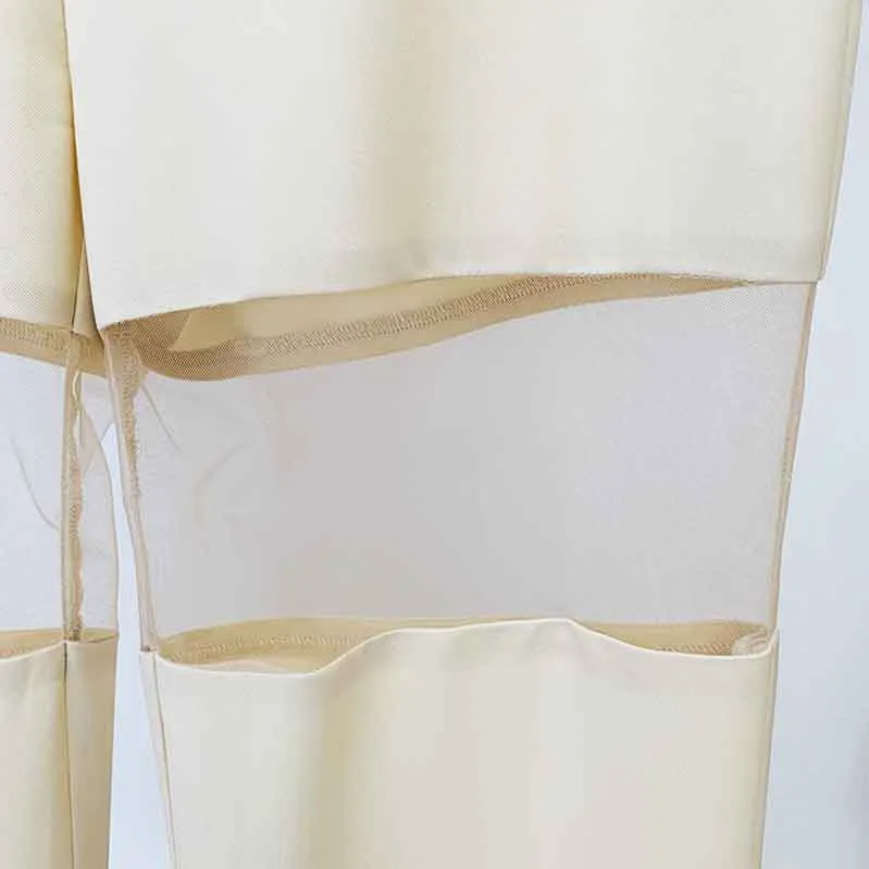 Women's Hollowed Suits Wide Leg Trouser Suit 2 Piece Pantsuits In Apricot
