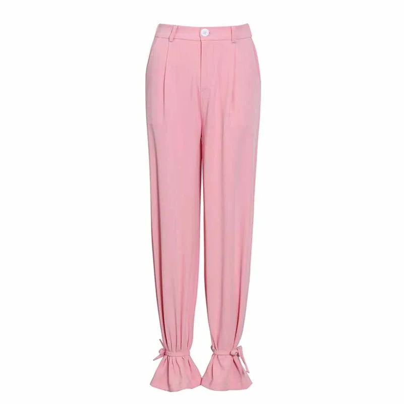 Women's Lace Up Suits High Waisted Two Pieces Pantsuit Colors Black Pink White