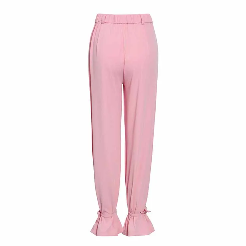 Women's Lace Up Suits High Waisted Two Pieces Pantsuit Colors Black Pink White