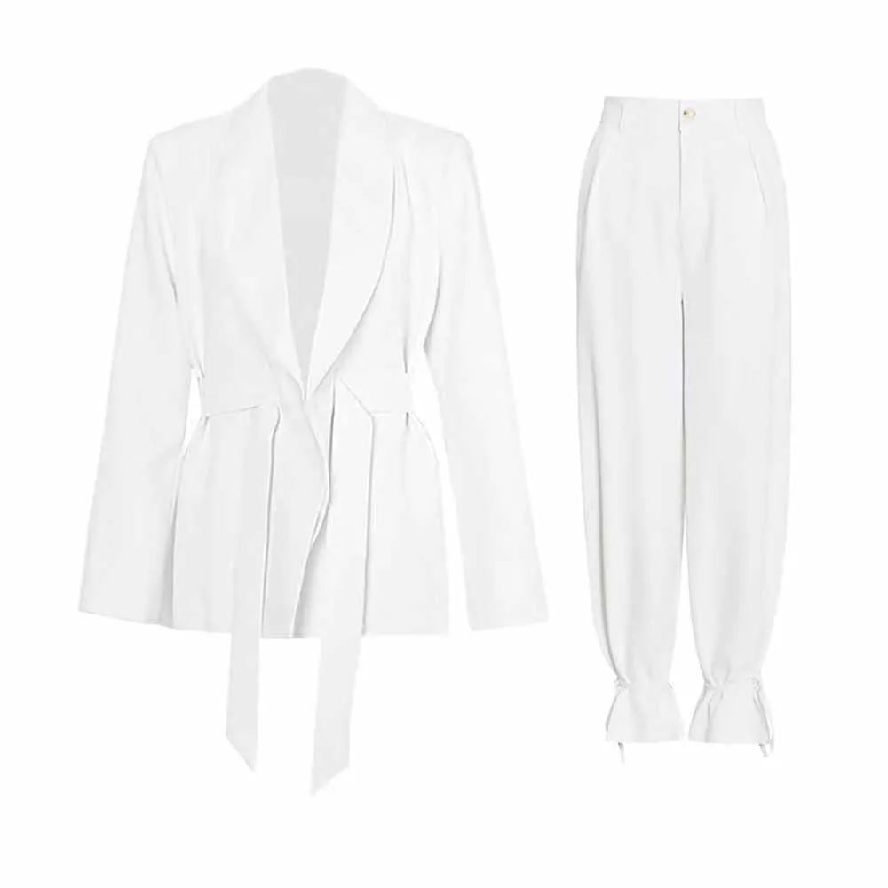 Women's Lace Up Suits High Waisted Two Pieces Pantsuit Colors Black Pink White