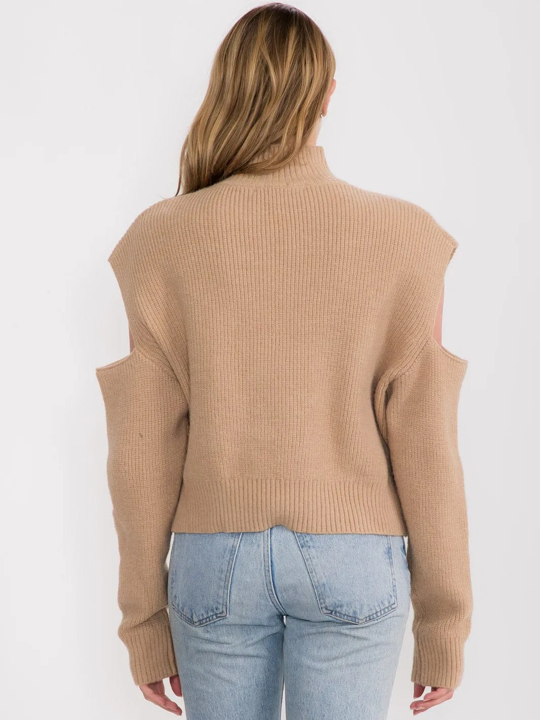 WOMEN'S LONG SLEEVE TURTLE NECK COLD SHOULDER TOP