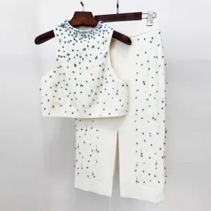 Womens Midi Skirt Suit Halter Neck Formal Event Suit High Waist Wedding Suit