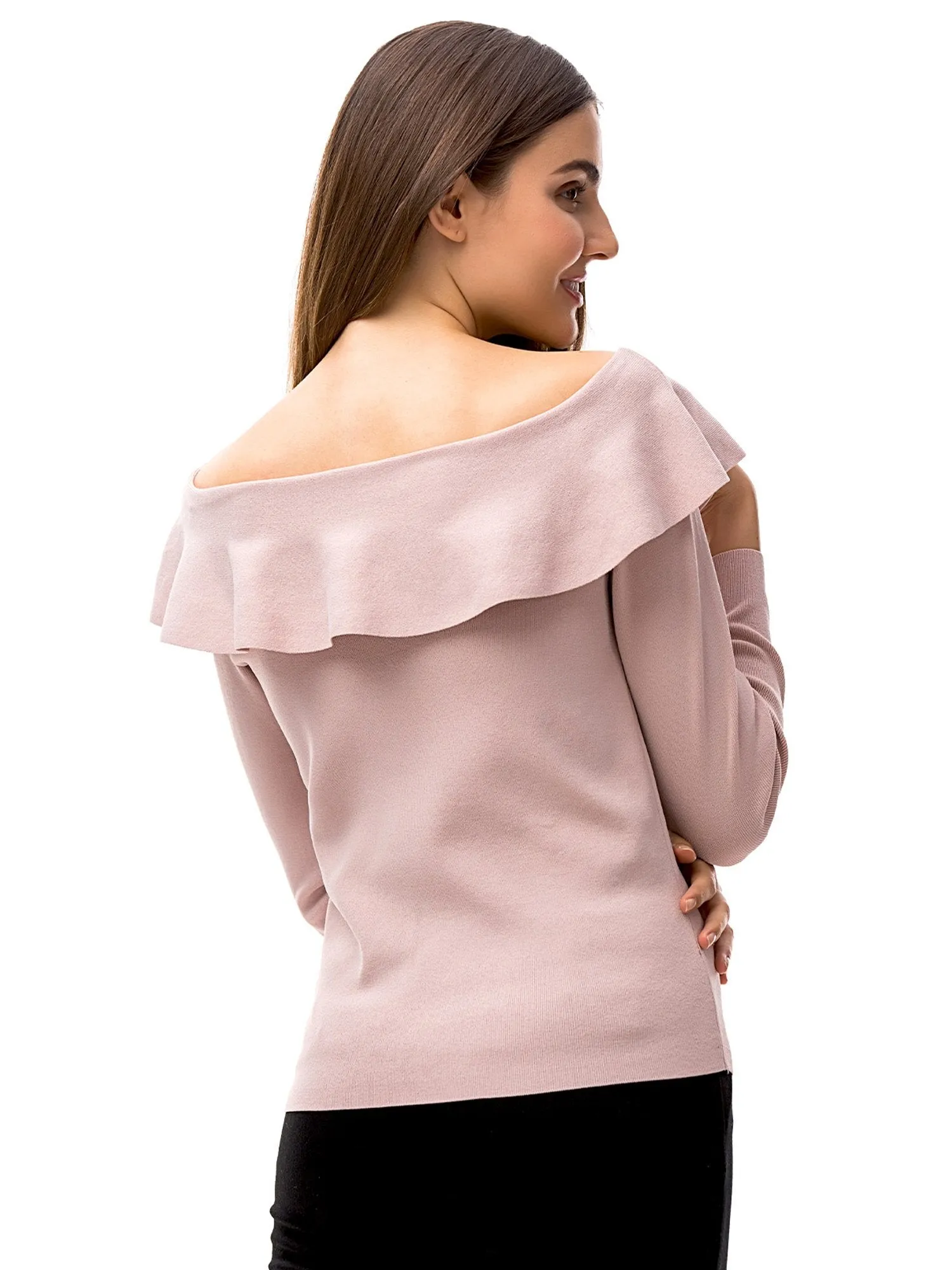 Womens Ruffle Neck Off Shoulder Shirt