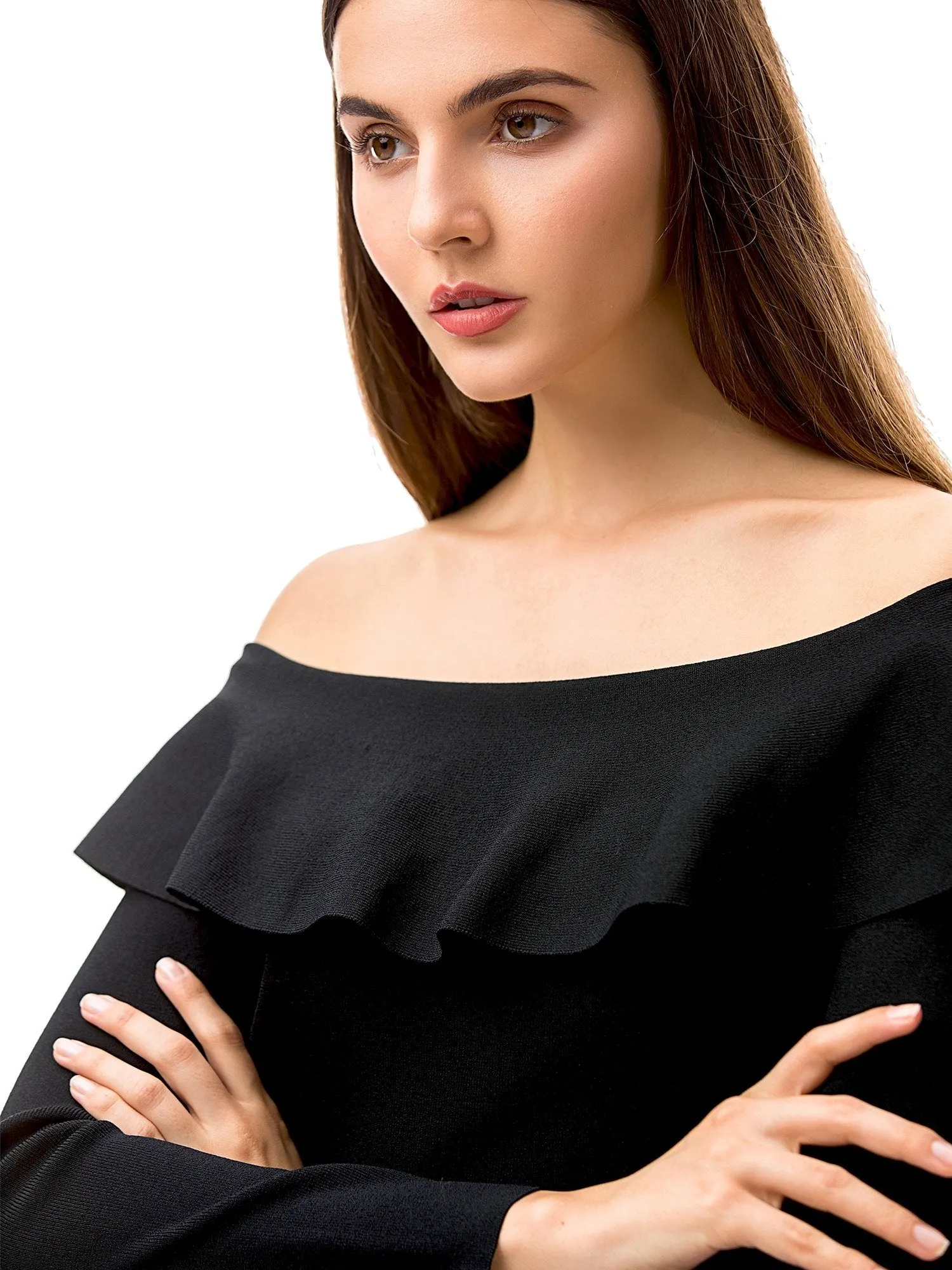 Womens Ruffle Neck Off Shoulder Shirt