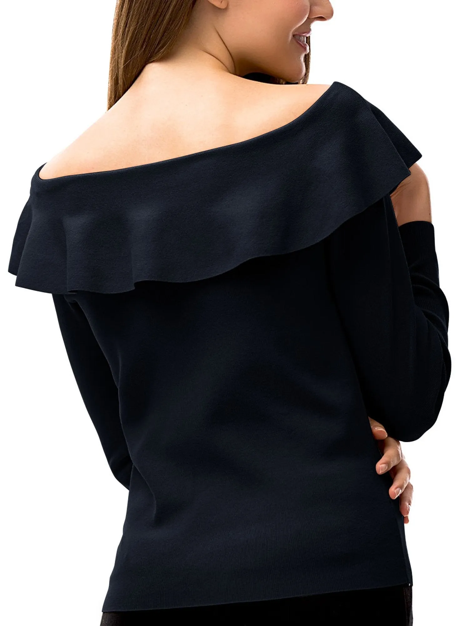 Womens Ruffle Neck Off Shoulder Shirt