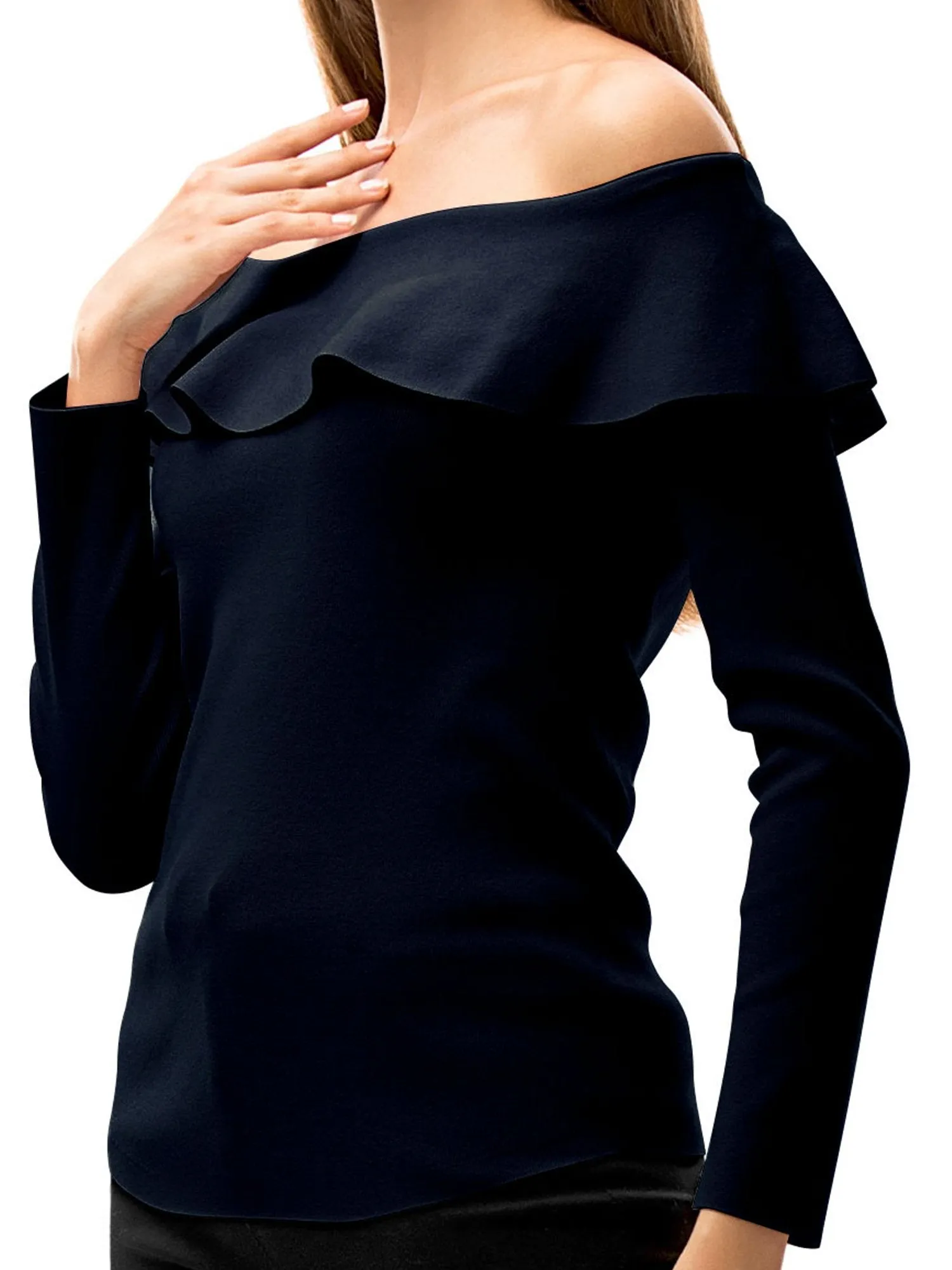 Womens Ruffle Neck Off Shoulder Shirt