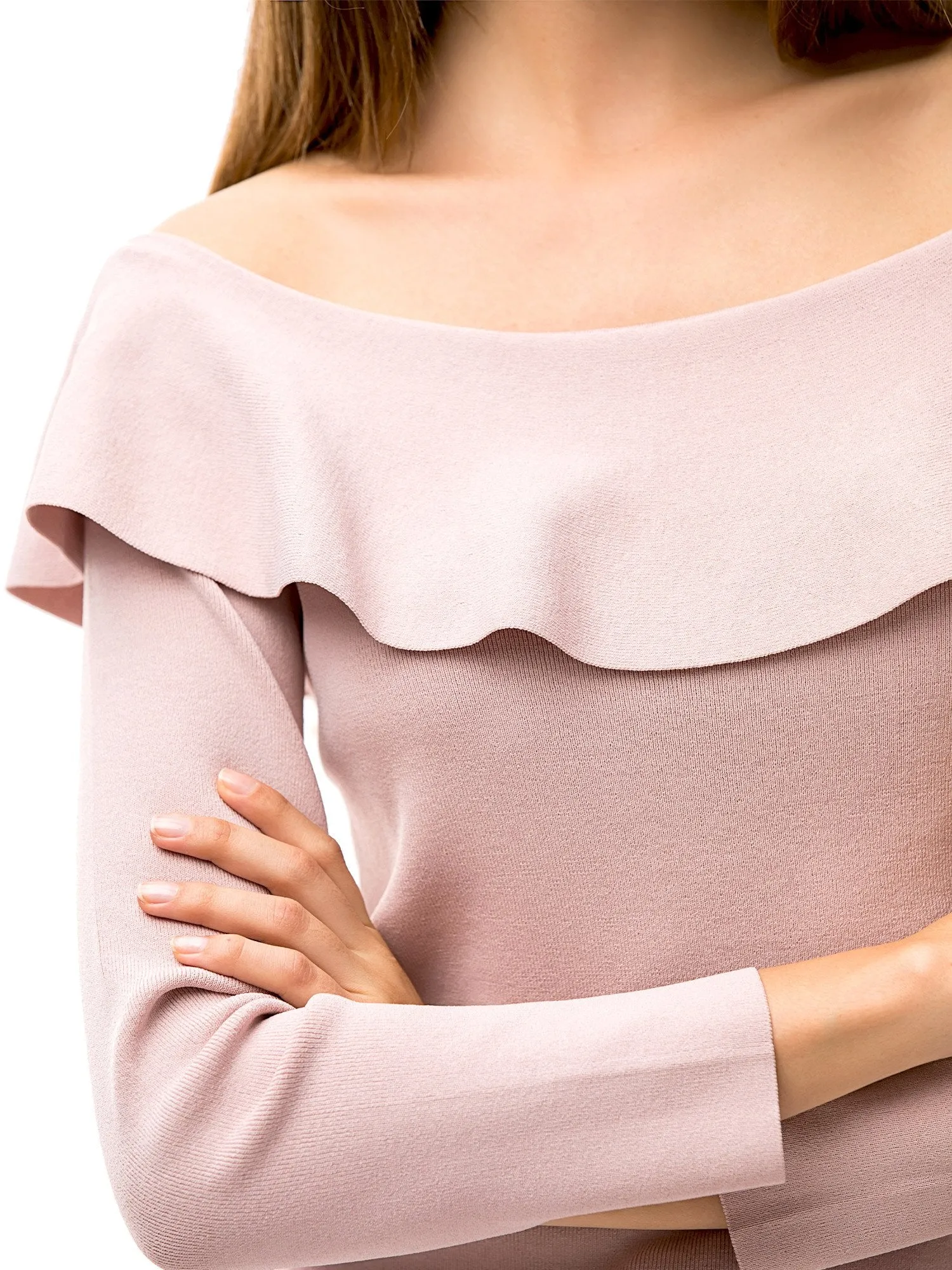 Womens Ruffle Neck Off Shoulder Shirt