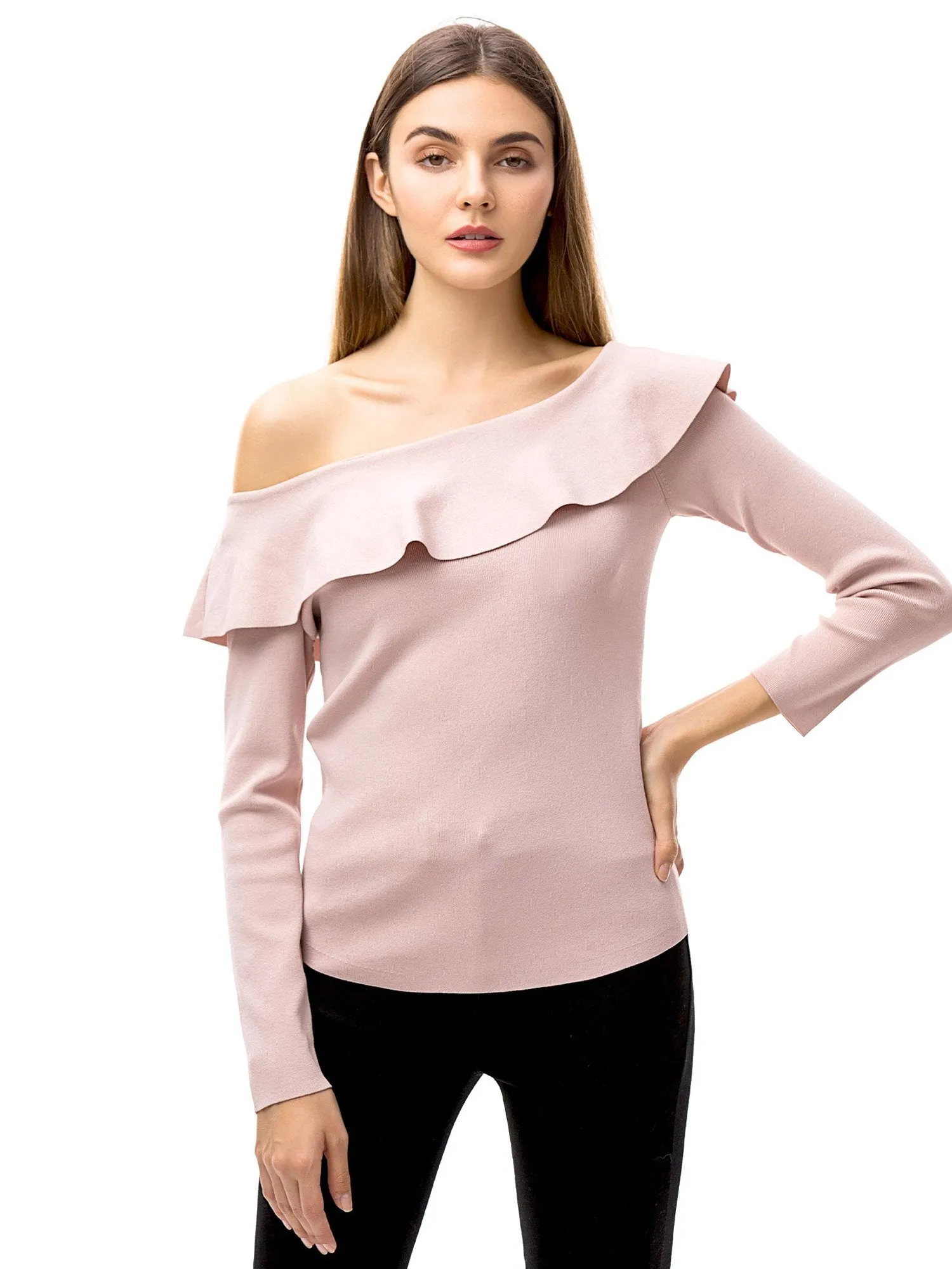 Womens Ruffle Neck Off Shoulder Shirt