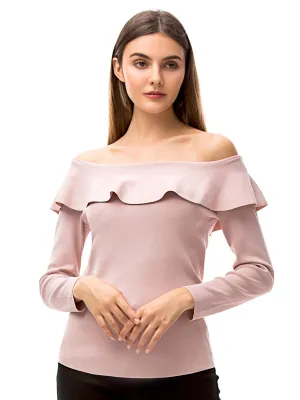 Womens Ruffle Neck Off Shoulder Shirt