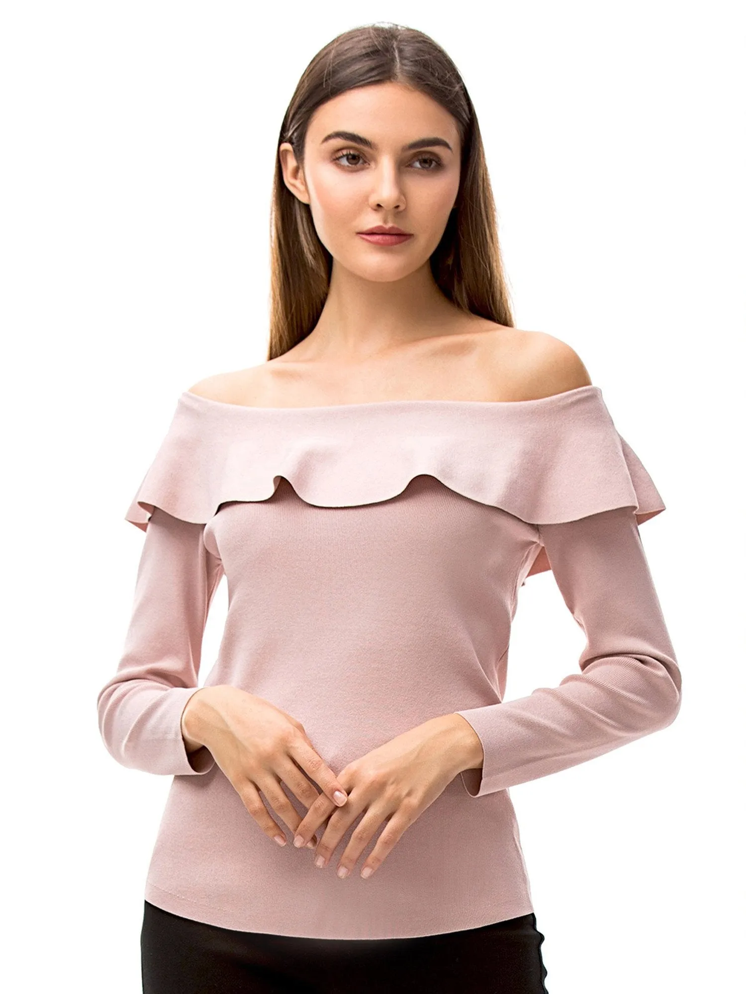 Womens Ruffle Neck Off Shoulder Shirt