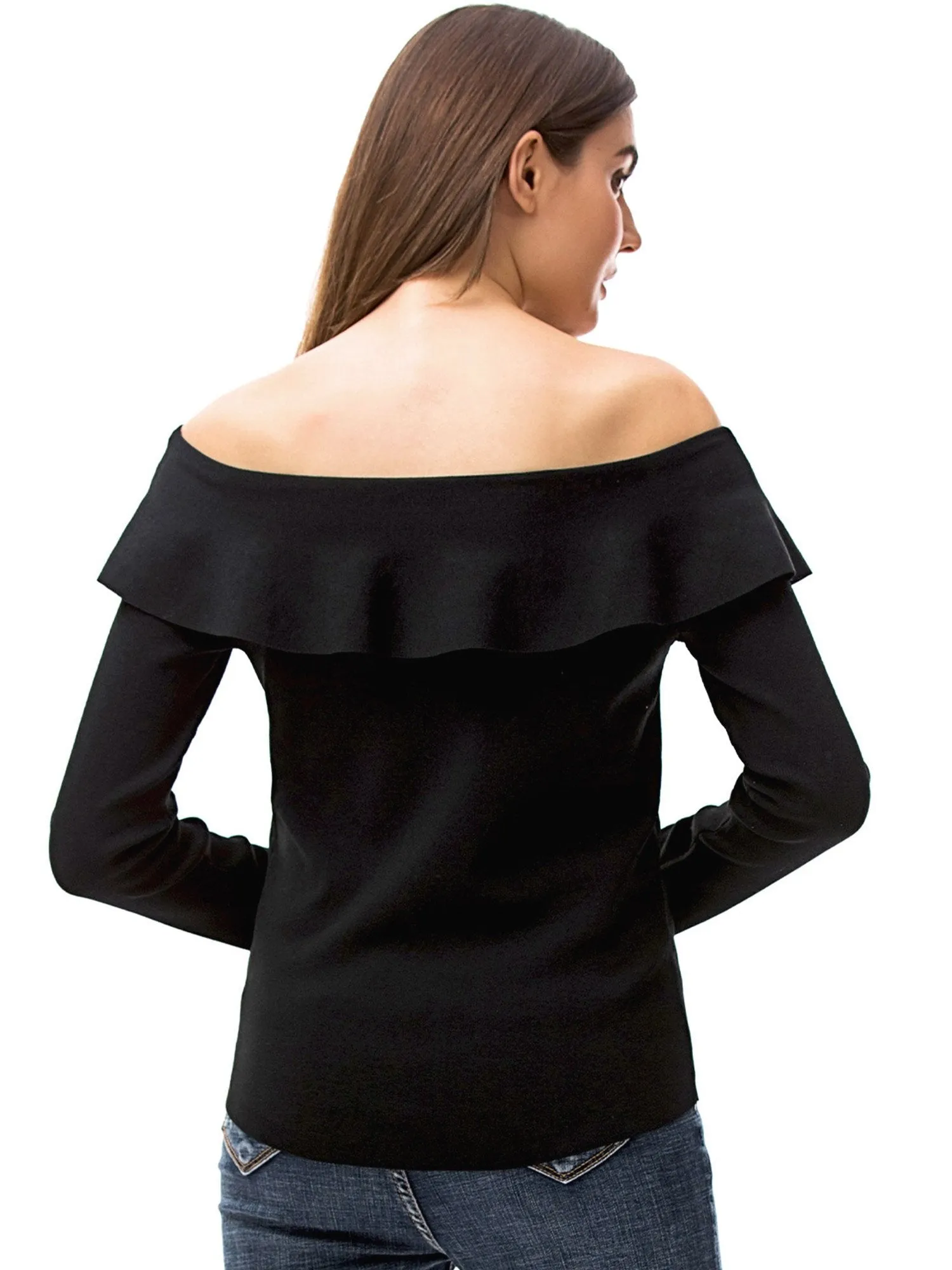 Womens Ruffle Neck Off Shoulder Shirt