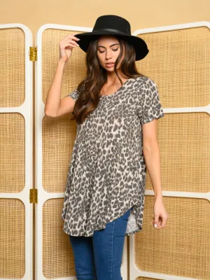 WOMEN'S SHORT SLEEVE ANIMAL PRINT TOP