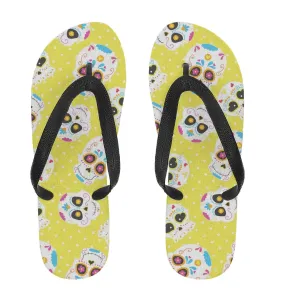 Women's Sugar Skulls Yellow Flip Flops