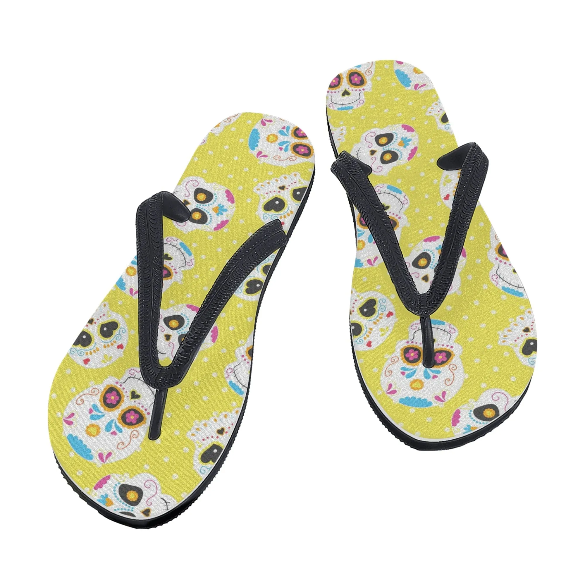 Women's Sugar Skulls Yellow Flip Flops