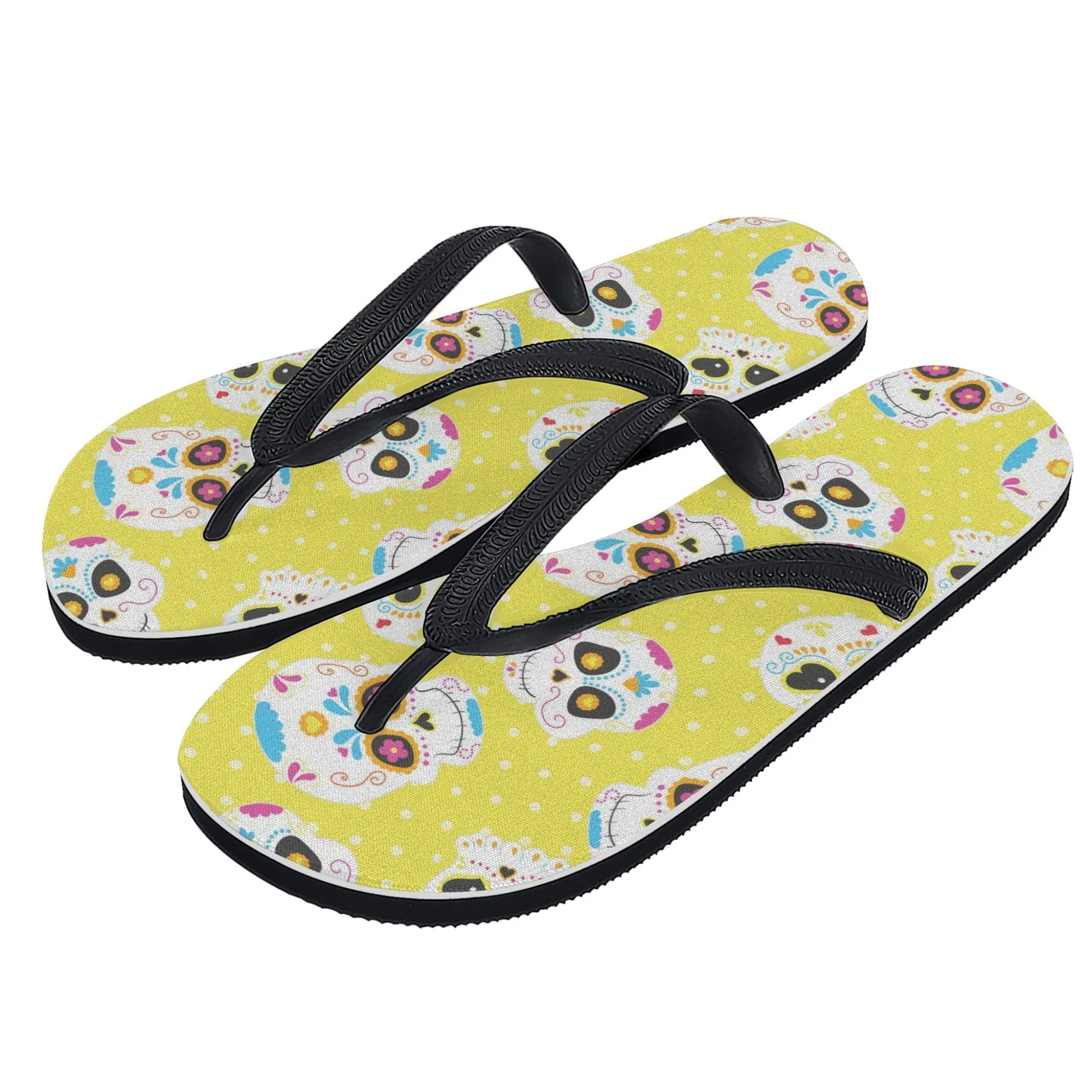 Women's Sugar Skulls Yellow Flip Flops