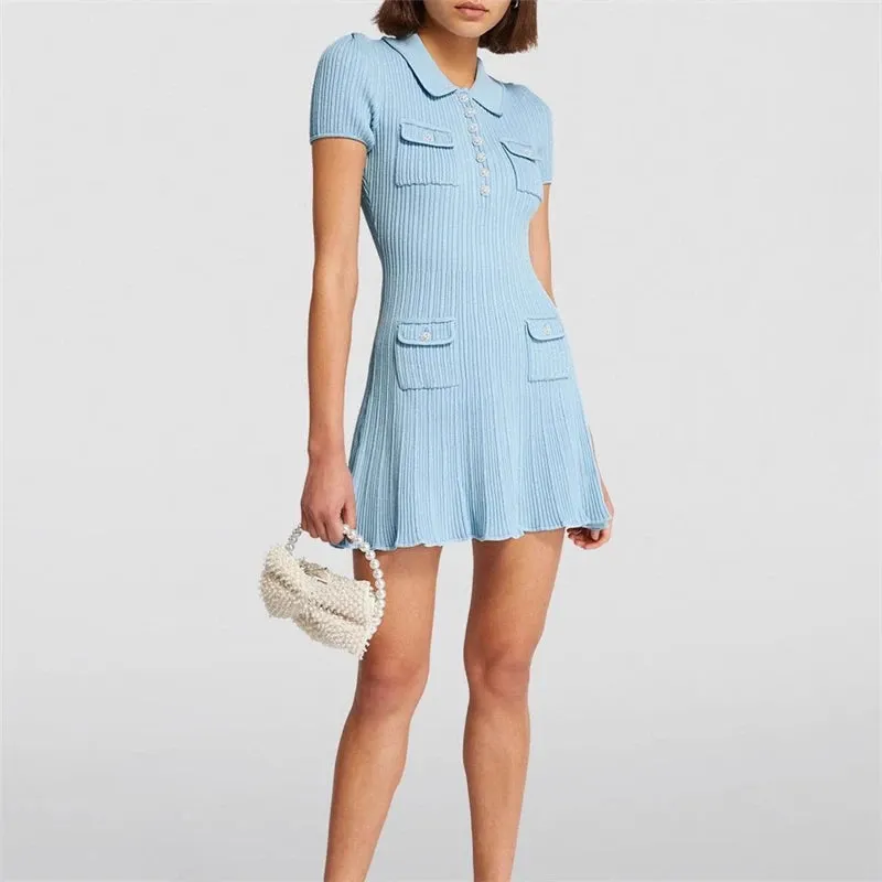 Y2K Fashion Polo Neck Knitted Dress