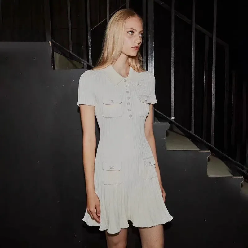 Y2K Fashion Polo Neck Knitted Dress