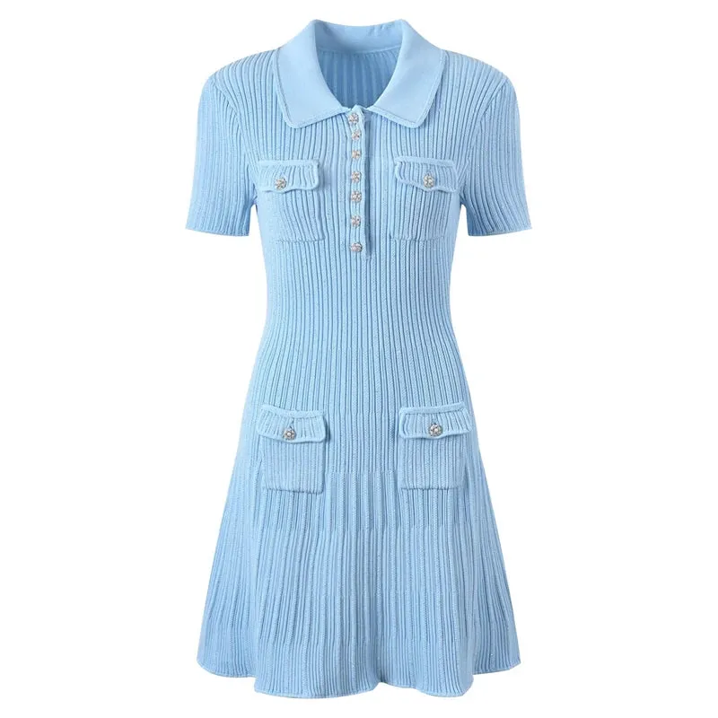 Y2K Fashion Polo Neck Knitted Dress