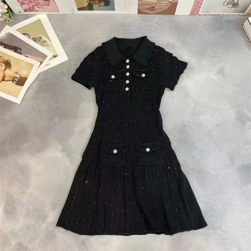 Y2K Fashion Polo Neck Knitted Dress