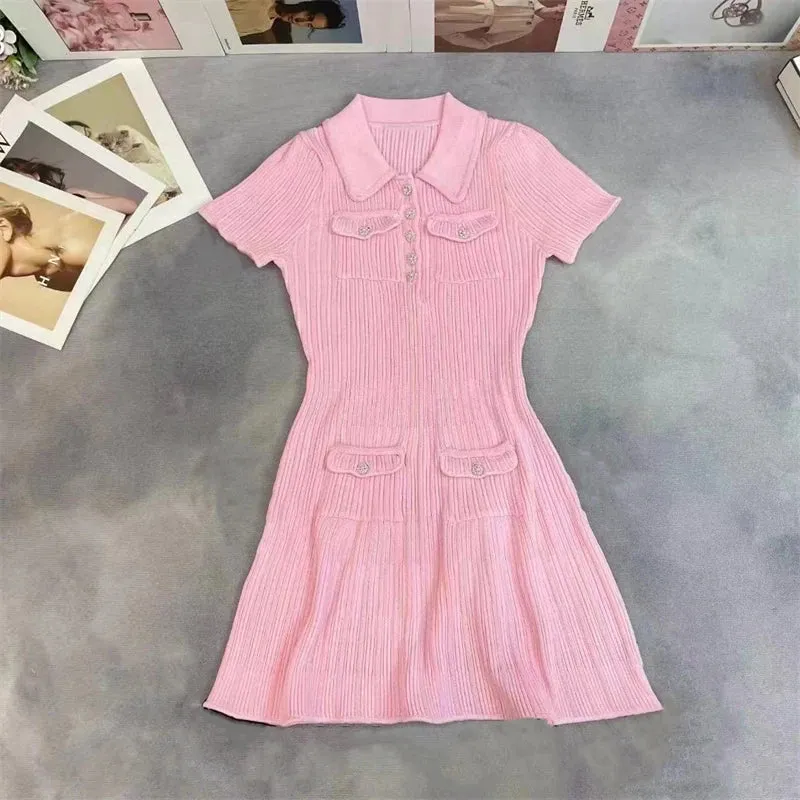 Y2K Fashion Polo Neck Knitted Dress