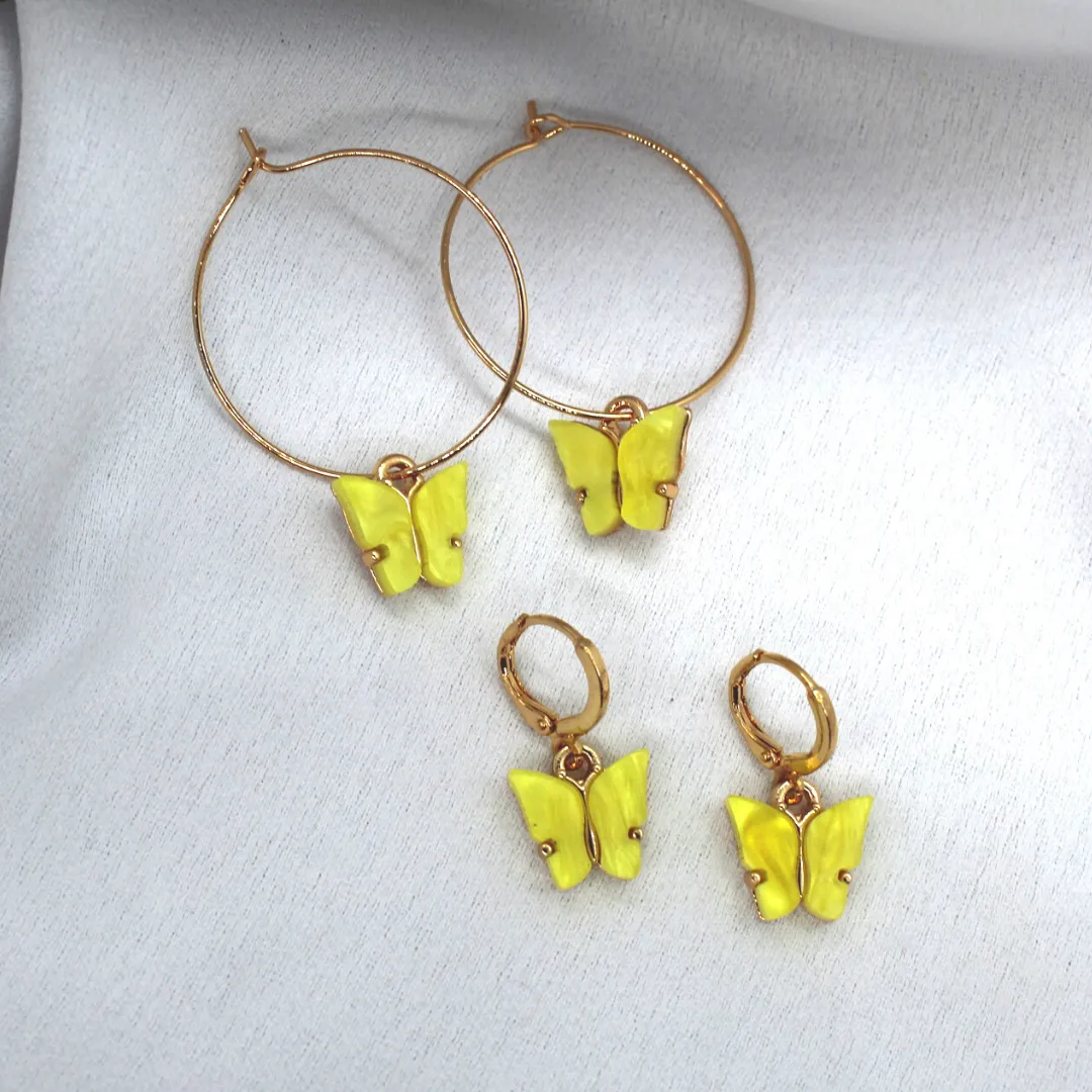 Yellow Butterfly Earring Set
