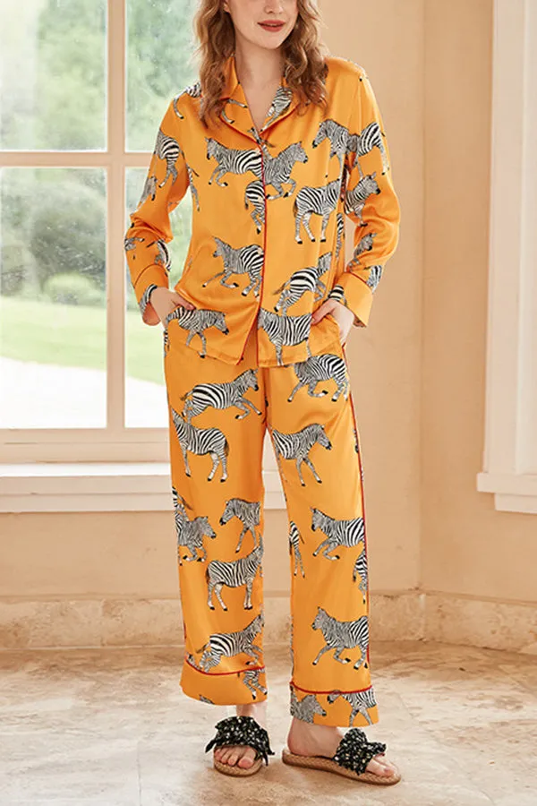 Yellow Zebra Print Home Long-sleeved Two-piece Set